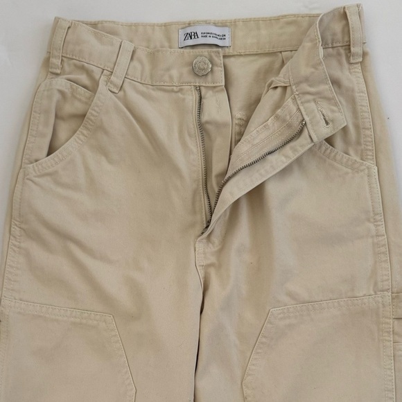 Zara Carpenter Double Knee Multiple Pockets Straight-Leg Pants, Beige, Size 2 - Picture 5 of 10